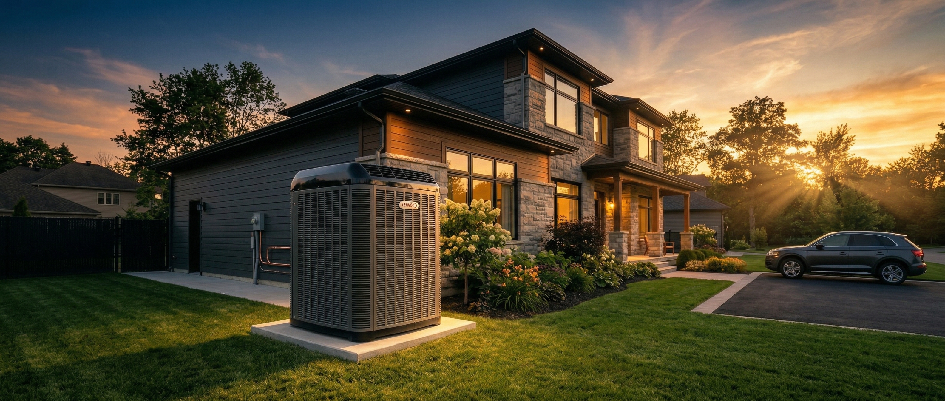 Beautiful suburban home at golden hour