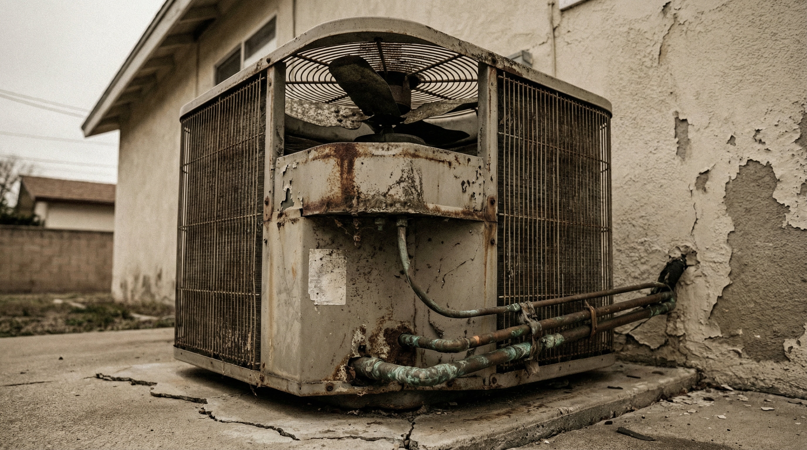 Old, aging HVAC unit before replacement